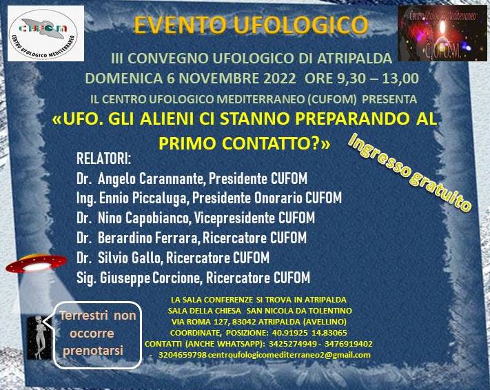 Atripalda: si parla di UFO il 6 novembre