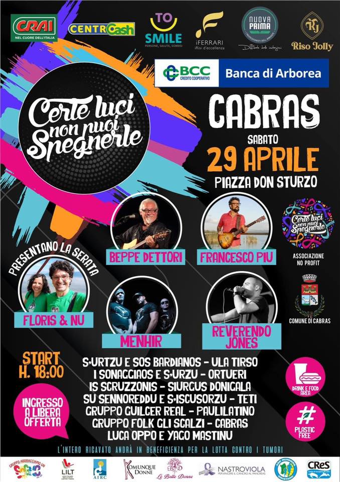 Cabras: Certe Luci non puoi spegnerle 28-29 aprile programma