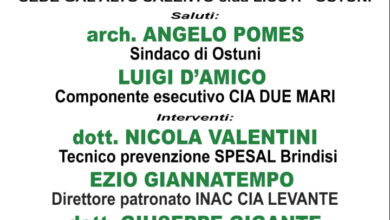 Photo of Ostuni, convegno su “Salute e sicurezza in agricoltura”