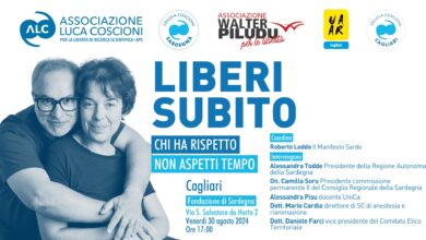 Photo of Cagliari, Liberi subito, venerdì 30 agosto un confronto sul fine vita