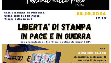 Photo of Parma, “Libertà di stampa in pace e in guerra”, incontro pubblico venerdì 25 ottobre, alle ore 17.30, nella Sala Giovanna del Complesso di San Paolo