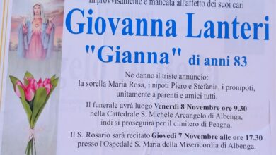 Photo of Alassio ed Albenga in lutto per Giovanna Lanteri
