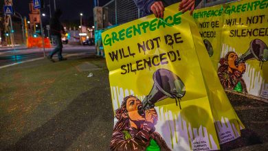 Photo of L’artivist Laika in azione in solidarietà con Greenpeace “l’attivismo non si può mettere a tacere”
