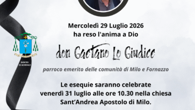Photo of È venuto a mancare don Gaetano Lo Giudice, parroco emerito delle comunità di Milo e Fornazzo